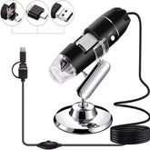 Microscopio digital USB 3 en 1 con sensor de imagen HD y lupa de 1600X, 8 LED y soporte profesional